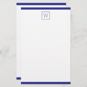 Simple Navy Blue and White Monogram Stationery