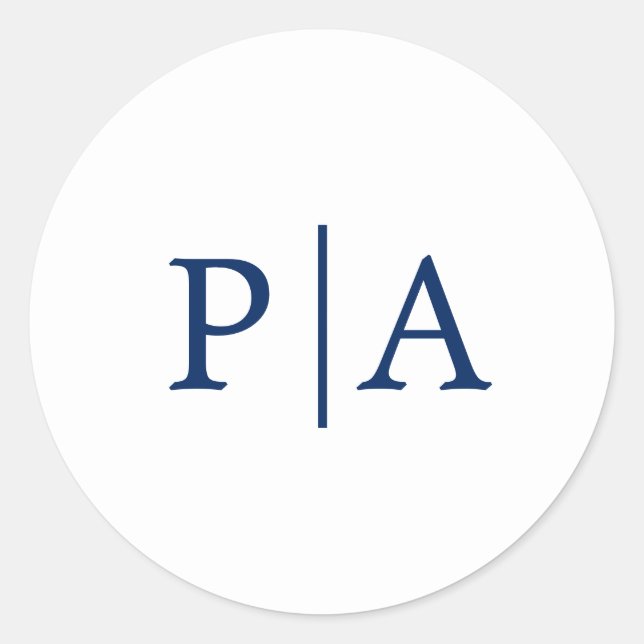 Simple Navy Blue and White Monogram Wedding Classic Round Sticker (Front)