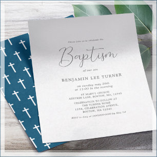 Simple Navy Blue Baptism Invitation Flyer