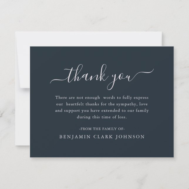 Simple Navy Blue Bereavement Sympathy Funeral Thank You Card (Front)