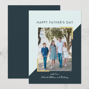 Simple Navy Blue Blocks Photo Father's Day Card