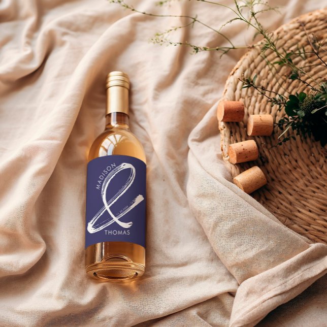 Simple Navy Blue Bold Minimalist Modern Wedding Wine Label (Creator Uploaded)