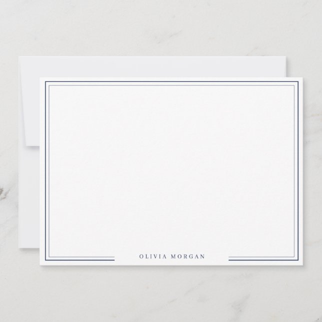 Simple Navy Blue Border Name Stationery  Note Card (Front)