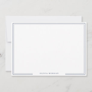 Simple Navy Blue Border Name Stationery Note Card