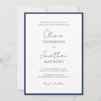Simple Navy Blue Border Script Wedding