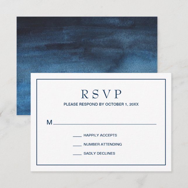 Simple Navy Blue Border Wedding RSVP Card (Front/Back)