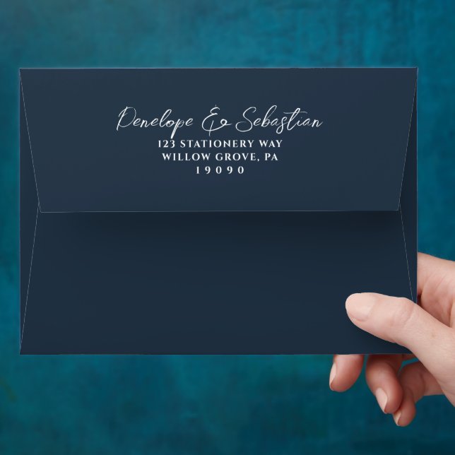 Simple Navy Blue Classic Chic Calligraphy Wedding Envelope (Hand)