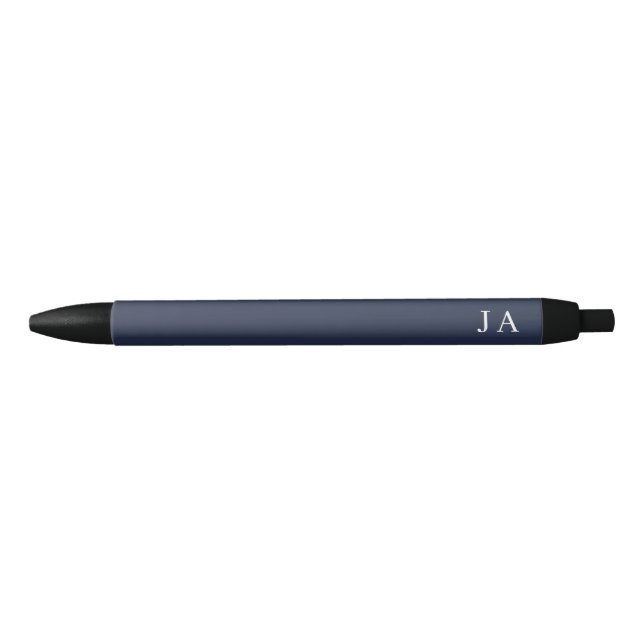 Simple Navy Blue Classic Monogram Stationery Black Ink Pen (Front)