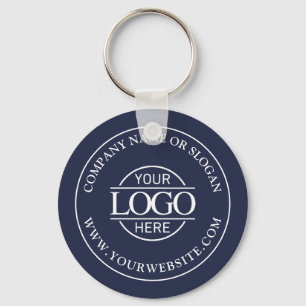 Simple Navy Blue Custom Busines Logo Promotional Key Ring