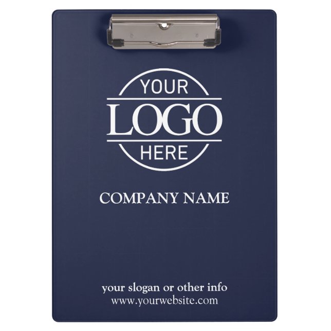 Simple Navy Blue Custom Company Business Logo Clipboard (Front)
