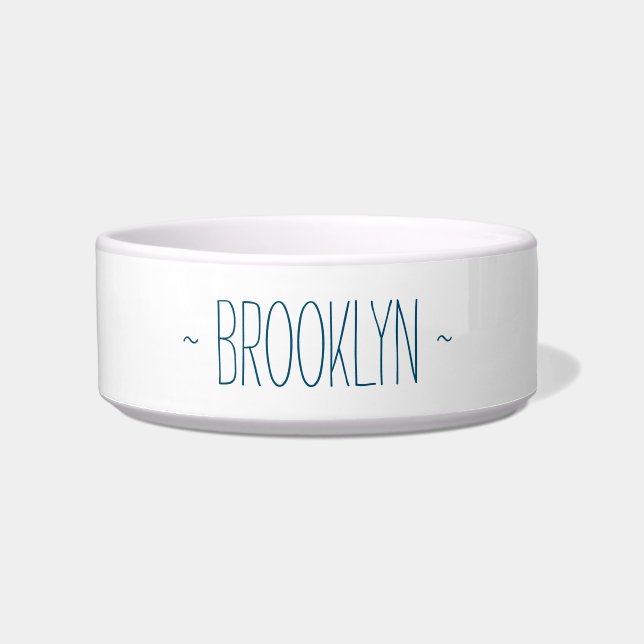 Simple navy blue custom handwritten name pet bowl (Front)