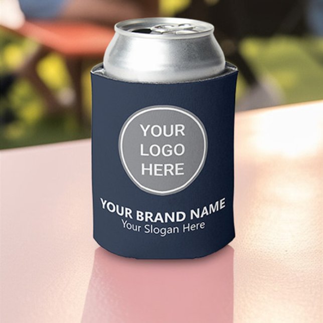Simple Navy Blue Custom Logo Promotional Business Can Cooler (Creator Uploaded)