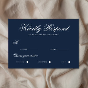 Simple Navy Blue Elegant Calligraphy Traditional RSVP Card
