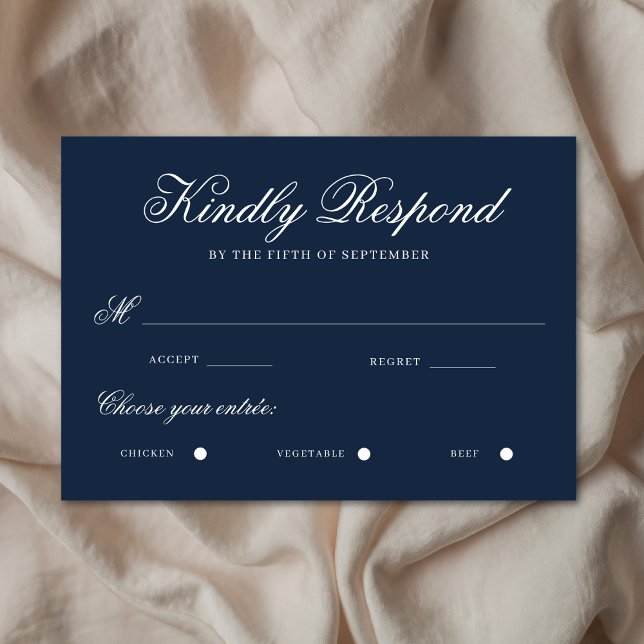 Simple Navy Blue Elegant Calligraphy Traditional RSVP Card (Creator Uploaded)