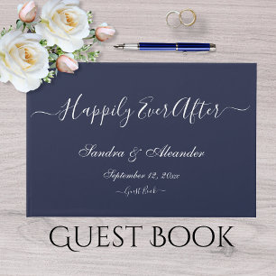 Simple Navy Blue Elegant Modern Wedding Guest Book