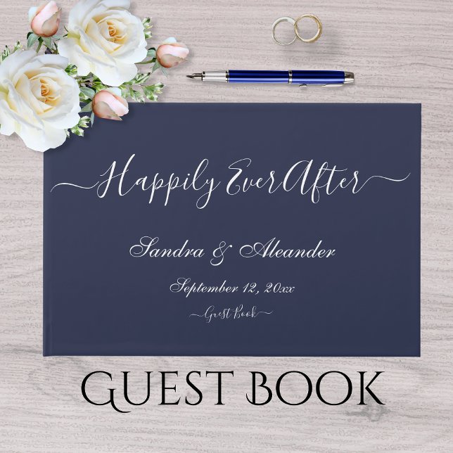 Simple Navy Blue Elegant Modern Wedding Guest Book (Creator Uploaded)