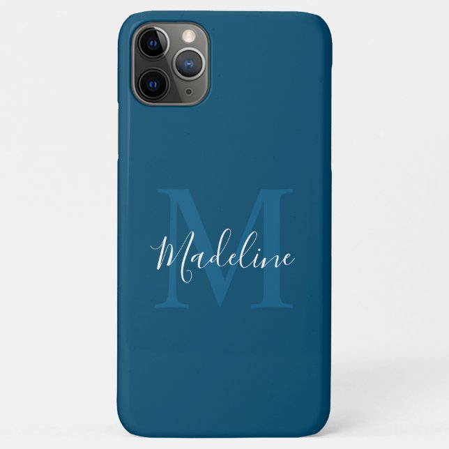 Simple Navy Blue Elegant Script Monogram Case-Mate iPhone Case (Back)
