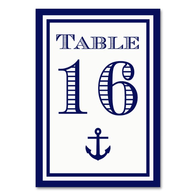 Simple Navy Blue Framed Anchor Table Card #16 (Front)