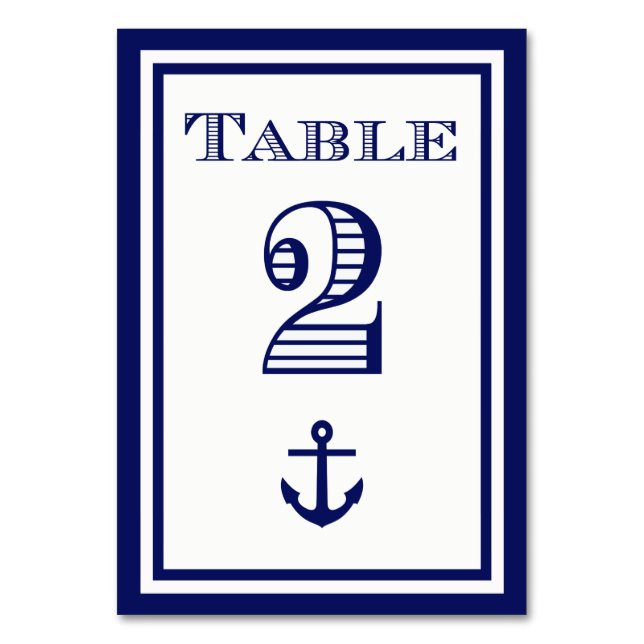Simple Navy Blue Framed Anchor Table Card #2 (Front)