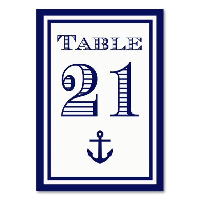 Simple Navy Blue Framed Anchor Table Card #21 (Front)