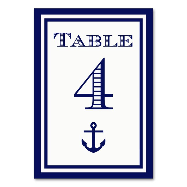 Simple Navy Blue Framed Anchor Table Card #4 (Front)