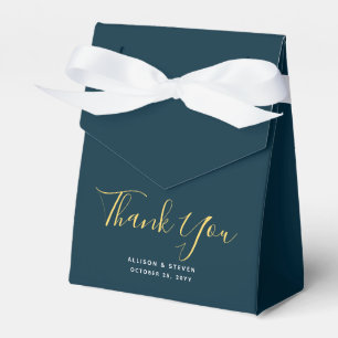 Simple Navy Blue Gold Thank You Script Wedding Favour Box