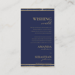 Simple navy blue gold typography wishing well enclosure card