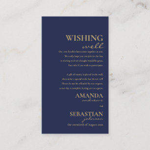 Simple navy blue gold typography wishing well enclosure card