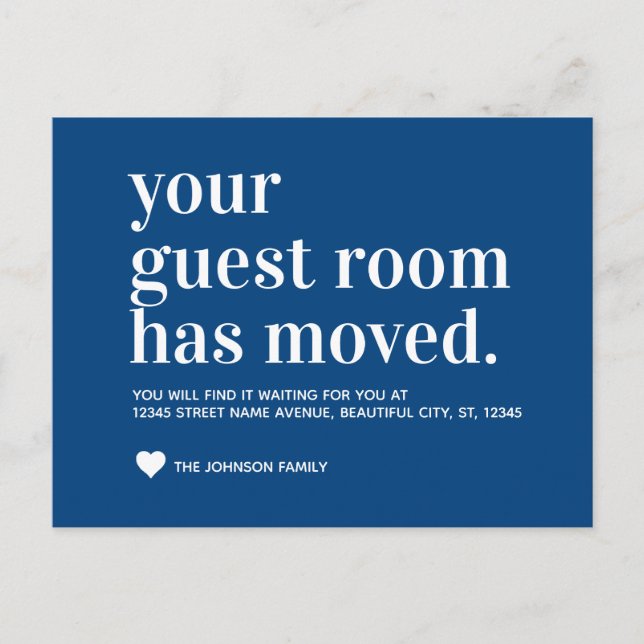 Simple Navy Blue Guest Room Moving Announcement (Front)