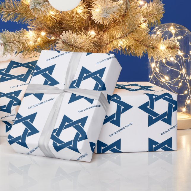 Simple Navy Blue Hanukkah Star of David Pattern Wrapping Paper (Holidays)