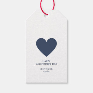Simple Navy Blue Heart Dots Happy Valentine's Day Gift Tags