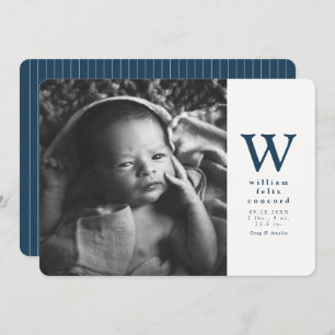 Simple navy blue initial birth announcement