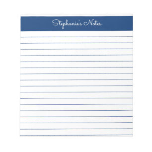 Simple Navy Blue Lined Personalised  Notepad