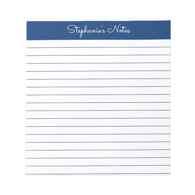 Simple Navy Blue Lined Personalised  Notepad (Front)