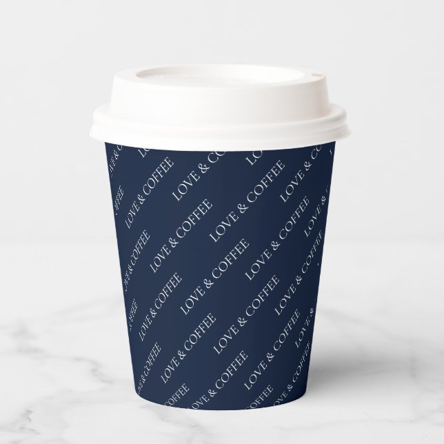 Simple Navy Blue Minimal Custom Text Pattern Paper Cups (Front)