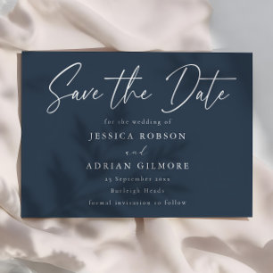 Simple Navy Blue Minimal Modern Wedding Save The Date