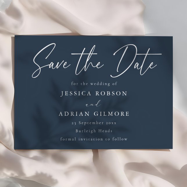Simple Navy Blue Minimal Modern Wedding Save The Date (Creator Uploaded)