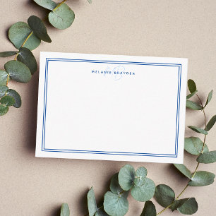 Simple Navy Blue Minimalist Monogram Two Border  Card