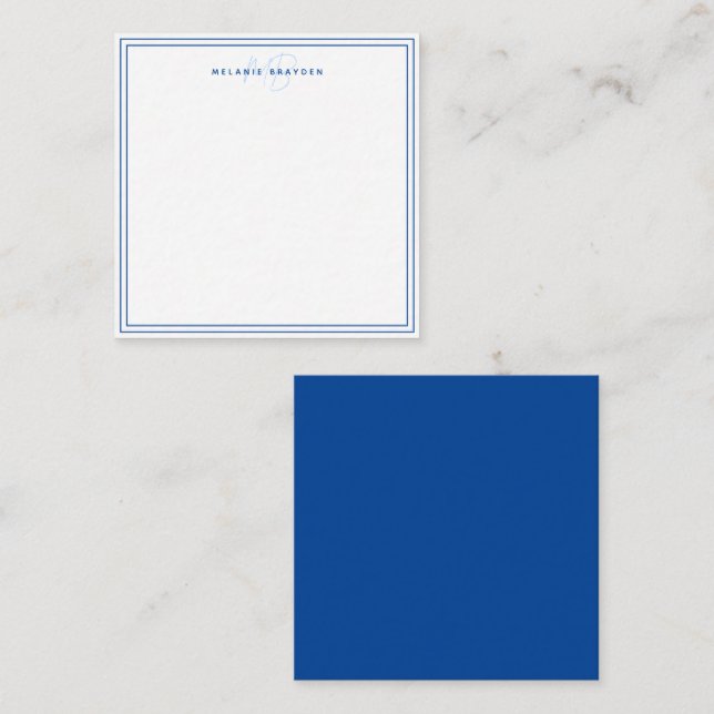 Simple Navy Blue Minimalist Monogram Two Border Card (Front/Back)