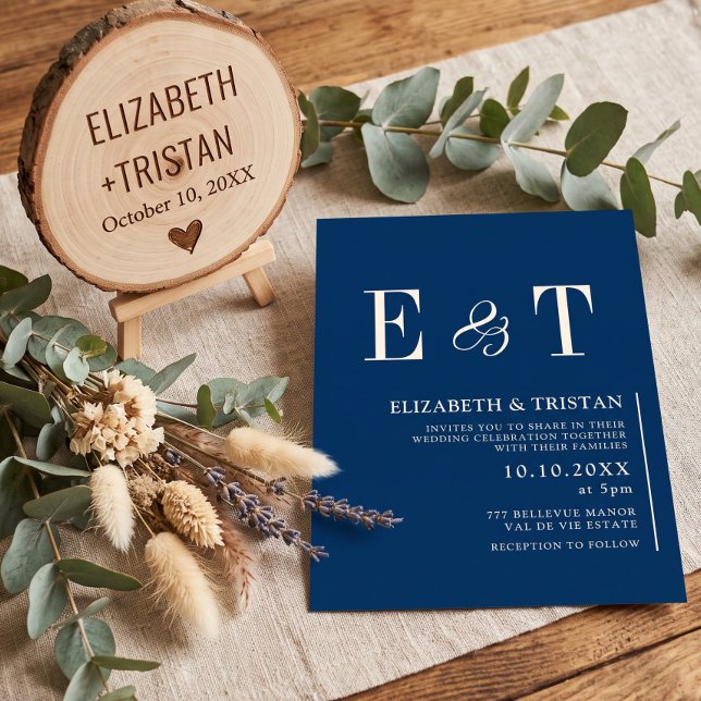 Simple Navy Blue Minimalist Wedding Invitation (Creator Uploaded)