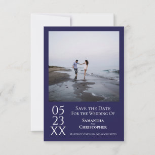 Simple Navy Blue Modern Minimalist Photo Wedding Save The Date