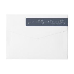Simple Navy Blue Modern Minimalist Wedding Script Wrap Around Label