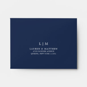 Simple Navy Blue Monogram Elegant RSVP Wedding Envelope