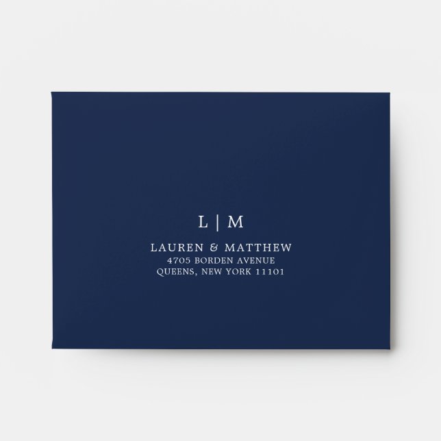 Simple Navy Blue Monogram Elegant RSVP Wedding Envelope (Front)