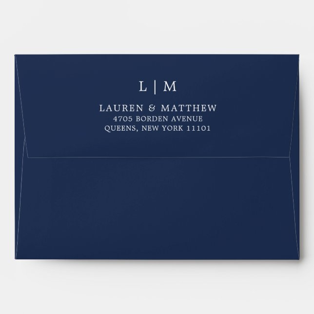 Simple Navy Blue Monogram Elegant Wedding Envelope (Back (Top Flap))