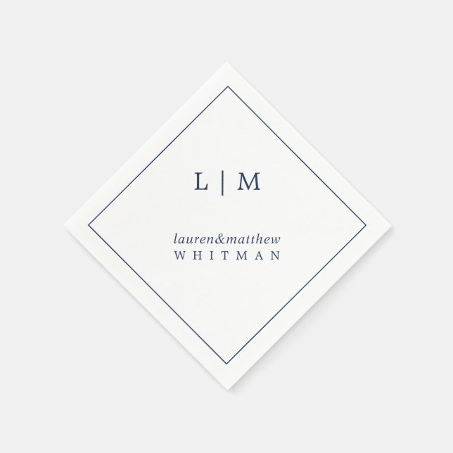 Simple Navy Blue Monogram Elegant Wedding Napkin (Corner)