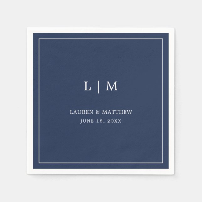 Simple Navy Blue Monogram Elegant Wedding Napkin (Front)