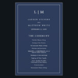 Simple Navy Blue Monogram Elegant Wedding Program<br><div class="desc">Simple Wedding Program featuring a modern yet elegant design with your two letter monogram at the top and your details surrounded by a thin border. All text is in white over a navy blue background and may be changed in the design editing tool. The front has your order of ceremony...</div>