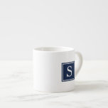 Simple Navy Blue Monogram Espresso Cup<br><div class="desc">For the espresso lover in your life,  these petite cups feature a simple,  single initial monogram set on a square navy blue badge. A set of four makes a great gift for newlyweds or new homeowners!</div>