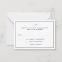 Simple Navy Blue Monogram Mini Wedding RSVP